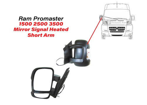 2014-2026 Ram Promaster Left Driver Front Door Power Side Rear View Mirror Signal Heated Short Arm - Texas-e-parts