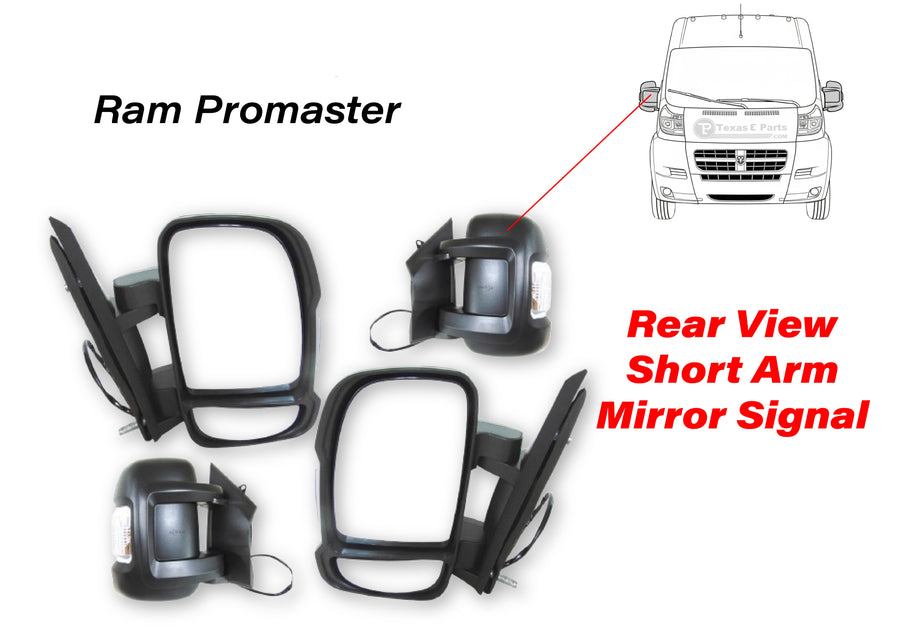 2014-2026 Ram Promaster Front Left Driver Right Passenger Door Power Side Rear View Mirror Signal Heated Power Short Arm Mirror Manual Fold Set - Texas-e-parts