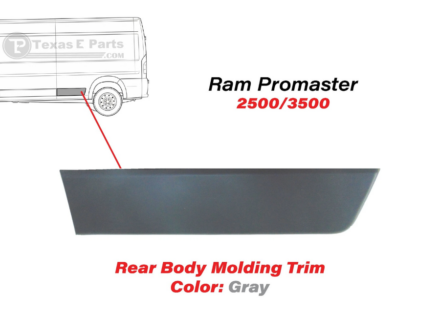 2015-2018 Ram ProMaster 2500 3500 Extended Rear Left Driver Side Body Molding Trim Gray - Texas-e-parts