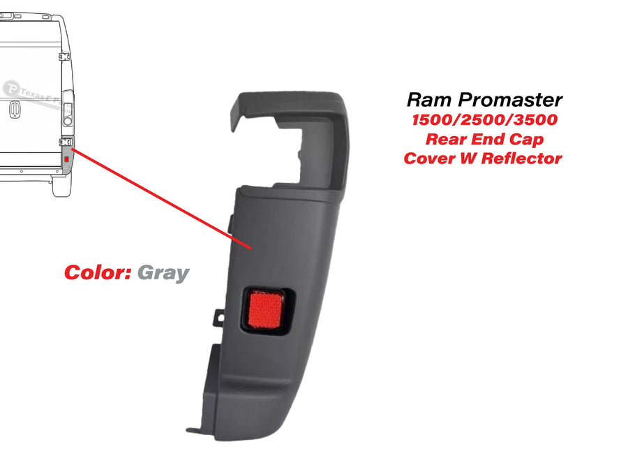 2014-2018 Ram Promaster 1500 2500 3500 Right Rear Bumper Side End Cap Cover With Reflector Passenger Gray - Texas-e-parts