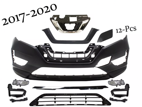 2017-2020 Nissan Rogue Front Bumper Upper Lower Grille Fog Light Lamp Tow Cap Cover Chrome Molding Trim - Texas-e-parts