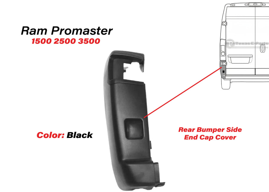 2019-2025 Ram Promaster Left Rear Bumper Side End Cap Cover Driver Black - Texas-e-parts