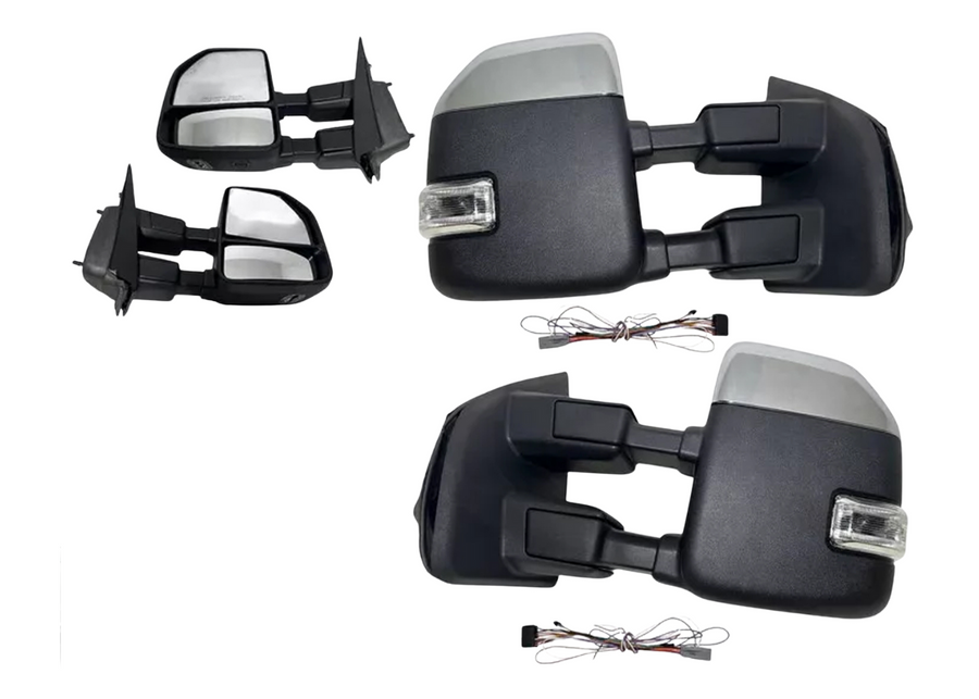 2017-2022 Ford F-250 F-350 Super Duty Left Front Door Side Rear View Mirror Heated Signal Puddle Light Power Adjustment With BSM (Blind Spot Monitoring) Chrome Textured Driver - Texas-e-parts