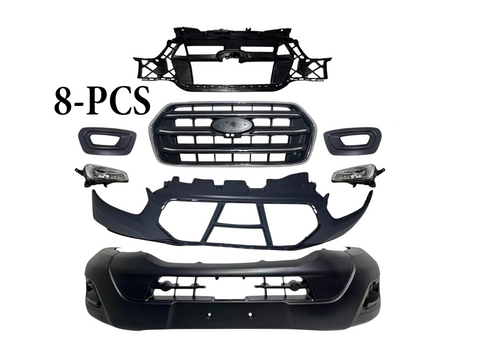 2020 Ford Transit 150 250 350 350HD Front Bumper Upper Lower Cover Grille With Camera Option Inner Bracket & Fog Light Lamp With Cover 8-PCS - Texas-e-parts