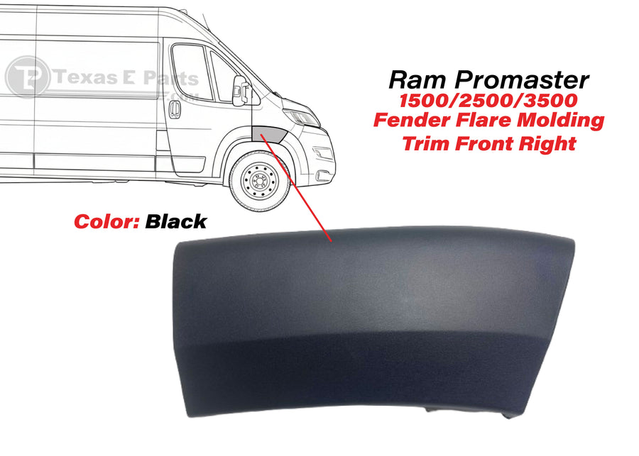2019-2022 Ram Promaster Fender Flare Molding Trim Front Right Passenger Side Black - Texas-e-parts
