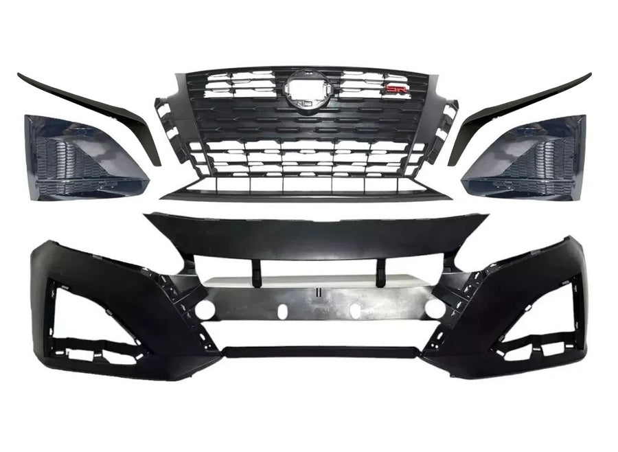 2023-2025 Nissan Altima SR Front Bumper Cover With Grille Fog Light Cover & Dark Chrome Molding Trim - Texas-e-parts