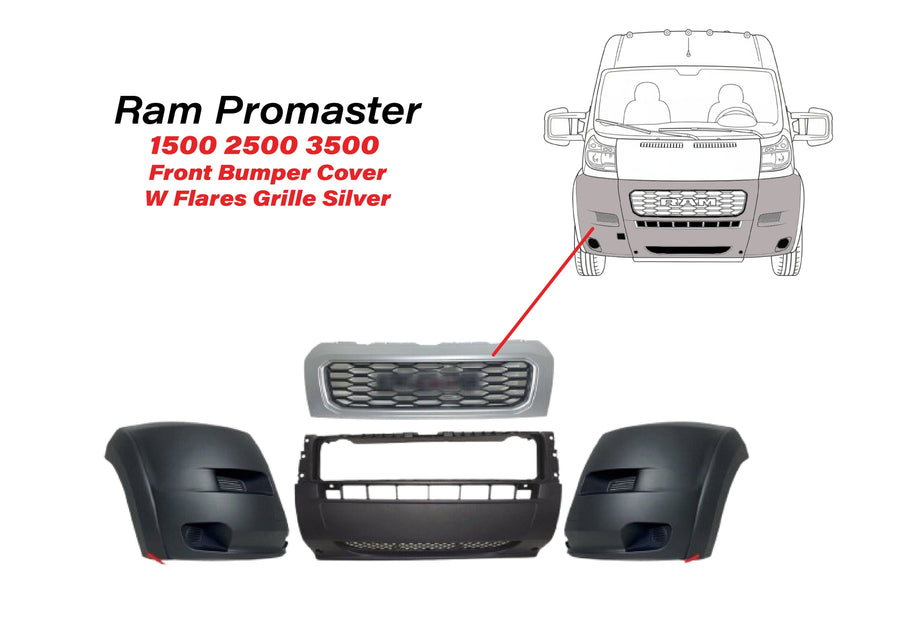 2019-2022 Ram Promaster 1500 2500 3500 Front Bumper Cover With Side Flares & Upper Grille - Texas-e-parts