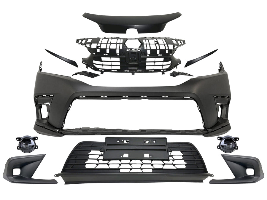 2022-2024 Honda Civic Front Bumper Cover With Upper Lower Grille Fog Light Lamp Cover & Headlight Molding Trim 10-PCS - Texas-e-parts