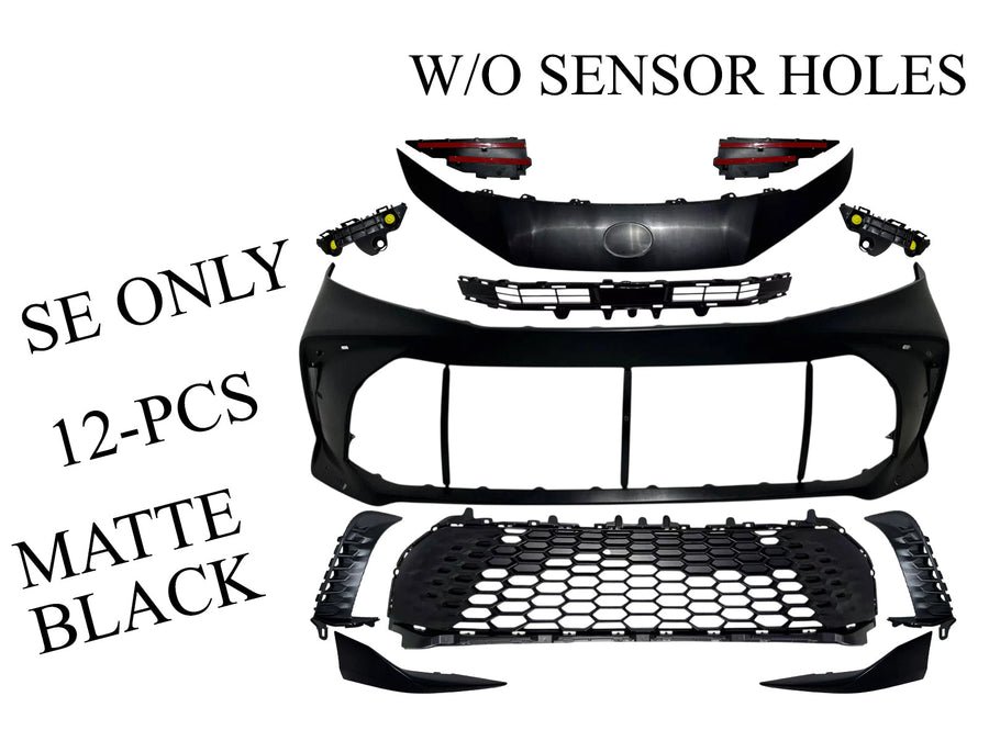 2025 Toyota Camry SE Front Bumper Cover Without Sensor Holes With Upper Lower Grille Side Molding Trim Brackets Matte Black Set - Texas-e-parts