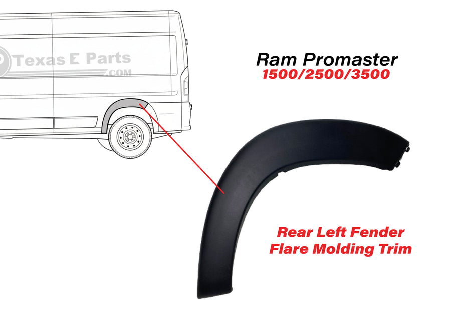 2019-2026 Ram ProMaster Rear Left Wheel Flare Molding Black 1500 2500 Driver - Texas-e-parts