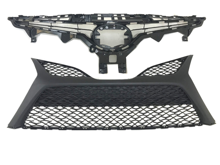 2018-2020 Toyota Camry XSE SE Front Bumper Upper Lower Grille Matte Black Pair - Texas-e-parts