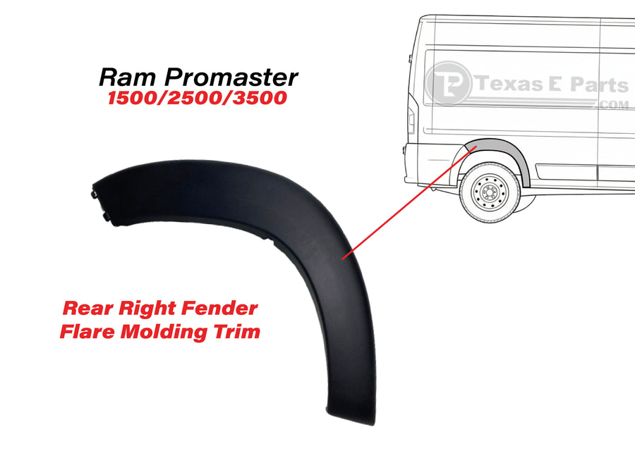 2019-2026 Ram ProMaster 1500 2500 3500 Rear Wheel Flare Molding Trim Right Passenger Side Black - Texas-e-parts