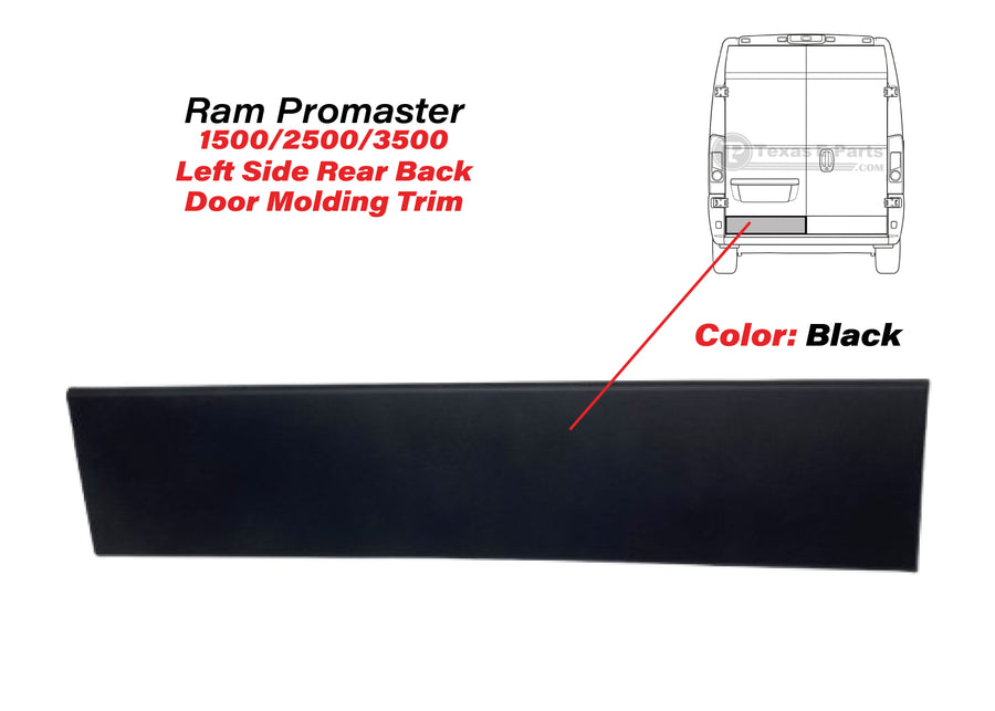 2019-2025 Ram Promaster 1500 2500 3500 Rear Back Door Molding Trim Left Driver Side Black - Texas-e-parts