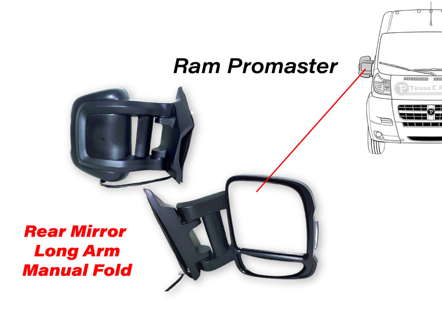 2014-2026 Ram Promaster Right Passenger Front Door Power Side Rear View Mirror Long Arm Signal Heated - Texas-e-parts