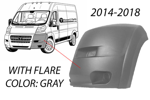 2014-2018 Ram Promaster 1500 2500 3500 Front Bumper Left Driver Side End Cap Cover With Flare Gray - Texas-e-parts