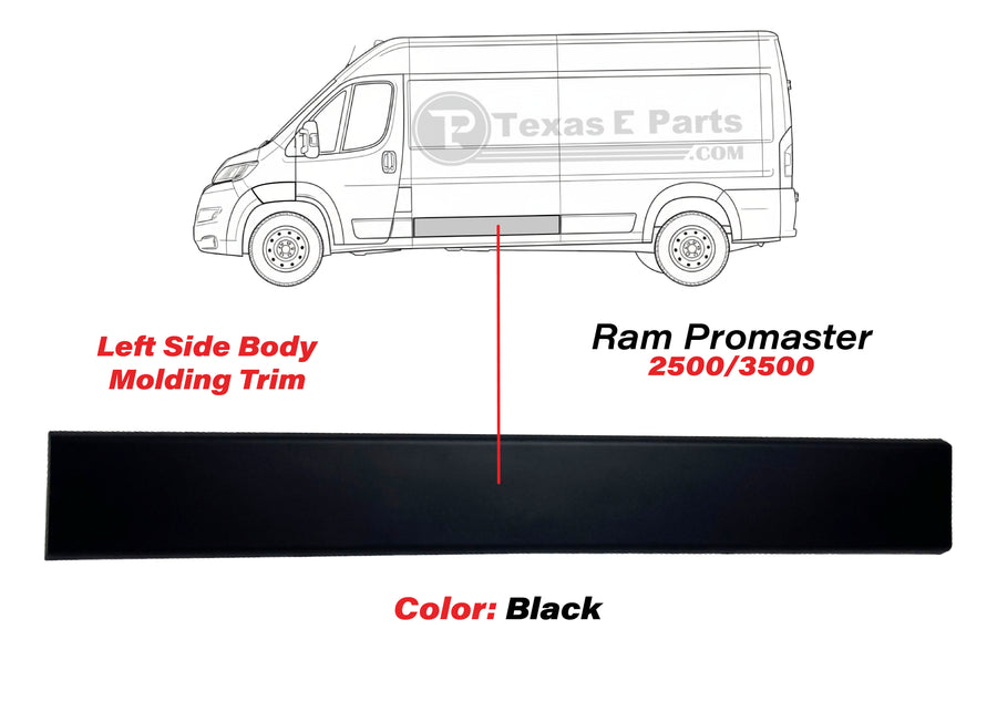 2019-2026 Ram Promaster 2500 3500 Left Side Body Molding Trim Black Driver Side - Texas-e-parts