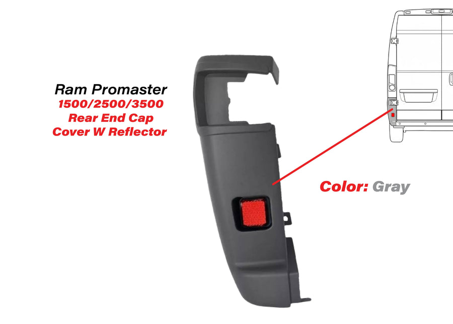 2014-2018 Ram Promaster 1500 2500 3500 Left Rear Bumper Side End Cap Cover With Reflector Driver Gray - Texas-e-parts