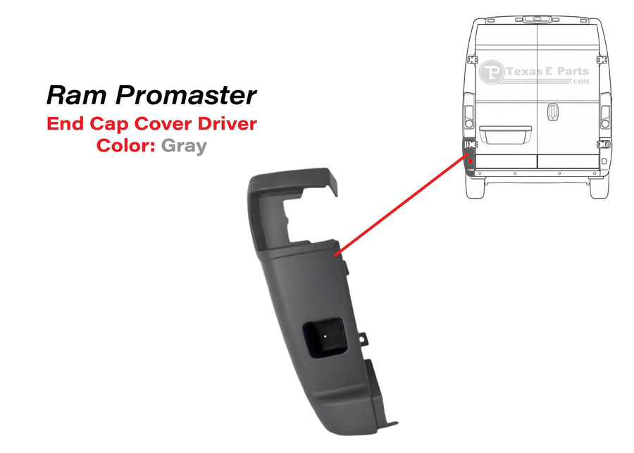2014-2018 Ram Promaster 1500 2500 3500 Left Rear Bumper Side End Cap Cover Driver Gray - Texas-e-parts