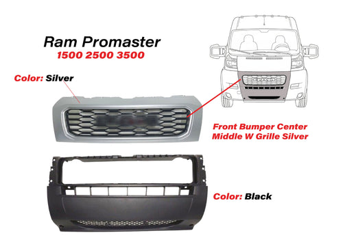 2019-2022 Ram ProMaster 1500 2500 3500 Front Bumper Center Middle Cover & Upper Grille - Texas-e-parts