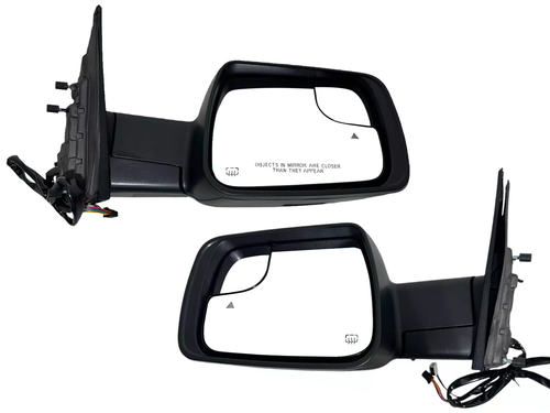 2019-2022 Ram 1500 Front Door Power Side Rear View Mirror Heated Signal Puddle Lamp With BSM Blind Spot Monitoring Textured Left Driver & Right Passenger Set - Texas-e-parts