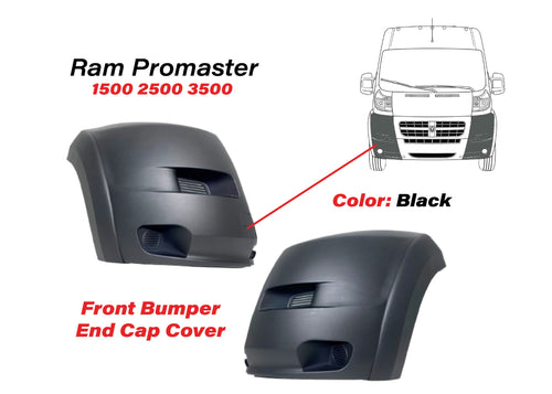 2019-2022 Ram Promaster 1500 2500 3500 Left Right Front Bumper Side End Cap Cover Black Driver & Passenger Set - Texas-e-parts