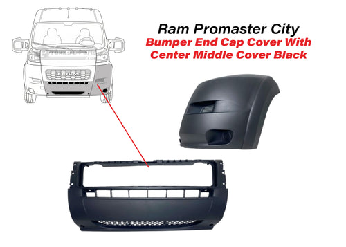 2019-2022 Ram Promaster 1500 2500 3500 Left Front Bumper Side End Cap Cover With Center Middle Cover Black - Texas-e-parts