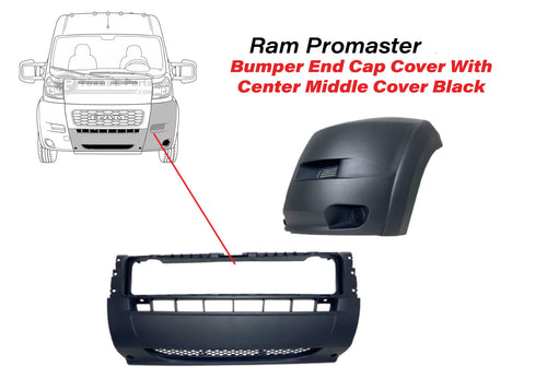 2019-2022 Ram Promaster 1500 2500 3500 Left Front Bumper Side End Cap Cover With Center Middle Cover Black - Texas-e-parts