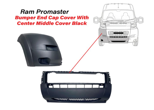 2019-2022 Ram Promaster 1500 2500 3500 Right Front Bumper Side End Cap Cover With Center Middle Cover Black - Texas-e-parts