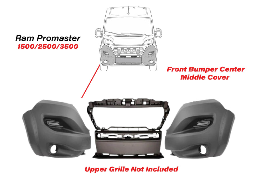 2023-2025 Ram Promaster 1500 2500 3500 Front Bumper Center Middle Cover With Left Right Side Cover 3-PCS - Texas-e-parts
