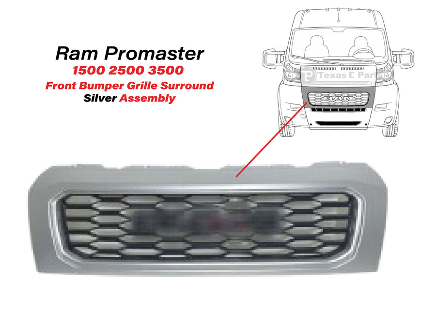 2019-2022 Ram Promaster Grille Front Bumper Silver Grille Surround Assembly - Texas-e-parts