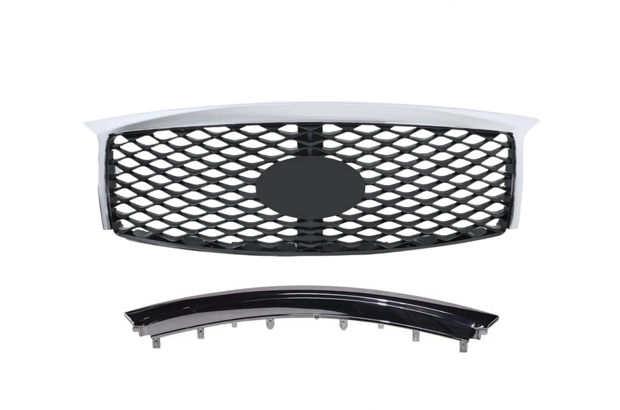 2015-2017 Infiniti QX80 Front Bumper Upper Grille With Camera Option & Lower Chrome Molding Trim