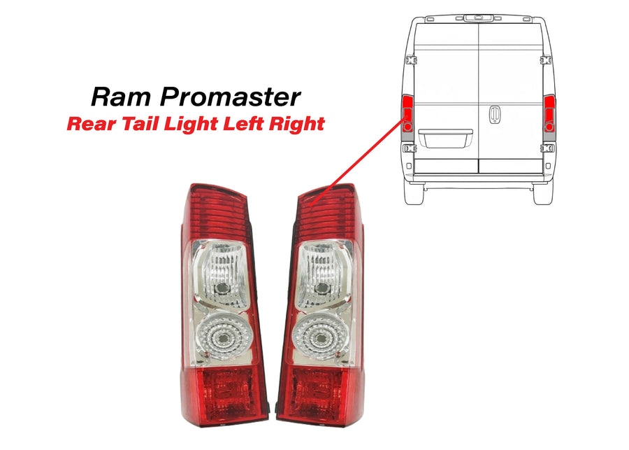 2014-2026 Ram ProMaster 1500 2500 3500 & Promaster EV Rear Tail Light Left Driver Right Passenger Set - Texas-e-parts