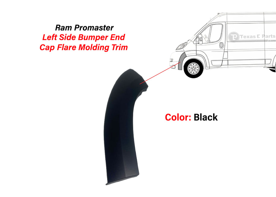 2019-2022 Ram ProMaster 1500 2500 3500 Front Bumper Left Driver Side End Cap Flare Molding Trim Black - Texas-e-parts
