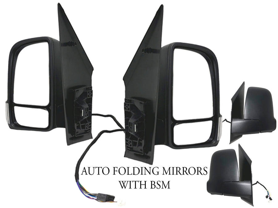 2019 2020 2021 2022 2023 Mercedes Benz Sprinter 1500 2500 3500 Side Rear View Mirror Short Arm Power Heated Signal Auto Folding With BSM Left Driver & Right Passenger Set - Texas-e-parts