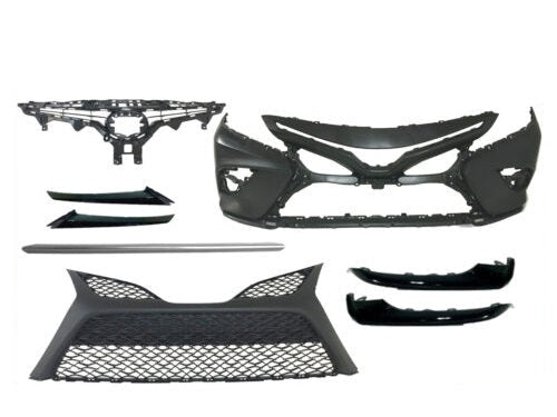 2018 2019 2020 Toyota Camry XSE SE Front Bumper Cover With Upper Lower Grille Headlight Trims Side Lower Trims & Center Lower Silver Trim - Texas-e-parts