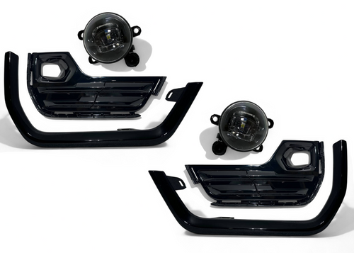 2022-2024 GMC Terrain SLT Left Right Front Bumper Fog Light Lamp With Cover & Molding Trim Gloss Black Driver & Passenger Set - Texas-e-parts