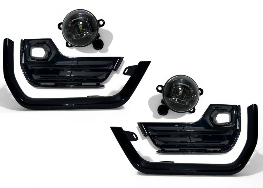 2022-2024 GMC Terrain SLT Left Right Front Bumper Fog Light Lamp With Cover & Molding Trim Gloss Black Driver & Passenger Set - Texas-e-parts