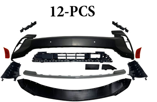 2021-2024 Chevrolet Suburban Tahoe Front Bumper Cover With Lower Grille Air Vents Side Reflector Bumper Bracket Chrome Molding Trim 12-PCS - Texas-e-parts