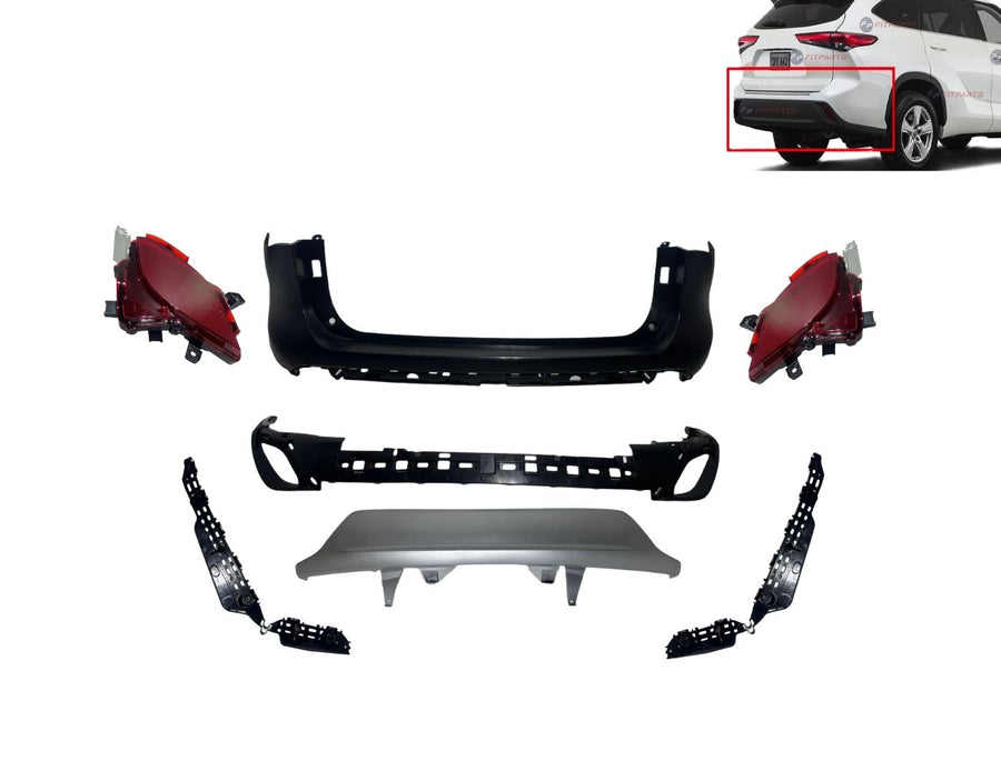2020 2021 2022 2023 2024 2025 Toyota Highlander Rear Bumper Upper Cover Lowr Silver Valance Reflector Left Driver Right Passenger Side