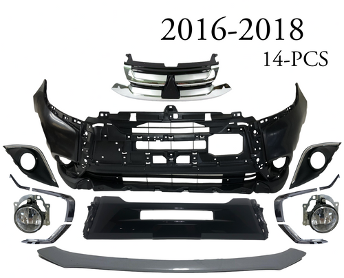2016 2017 2018 Mitsubishi Outlander Front Bumper Cover Center Panel Upper Grille Chrome Molding Fog Lights With Covers & Lower Valance 14-PCS - Texas-e-parts