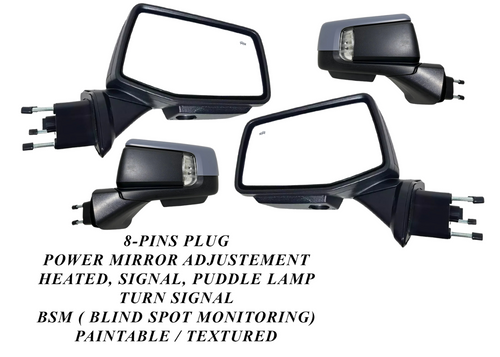 2019-2024 Chevrolet Silverado Front Door Power Side Rear View Mirror Heated Turn Signal Puddle Lamp Power Mirror Adjustment With BSM ( Blind Spot Monitoring ) Paintable Textured Left Driver & Right Passenger Set - Texas-e-parts