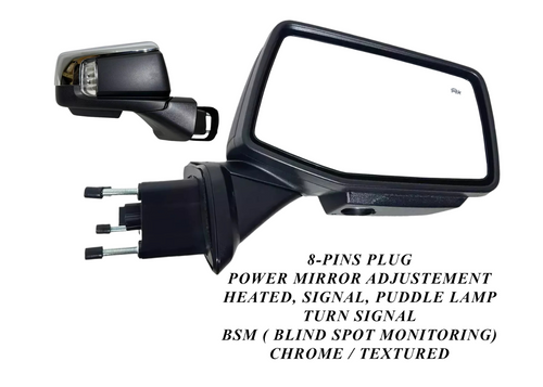 2019-2024 Chevrolet Silverado Right Passenger Front Door Power Side Rear View Mirror Heated Turn Signal Puddle Lamp Power Mirror Adjustment With BSM ( Blind Spot Monitoring ) 10-Pins Plug Chrome Textured - Texas-e-parts
