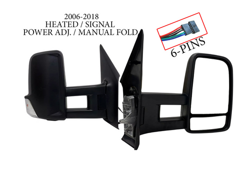 2006-2018 Dodge Mercedes-Benz Freightliner Sprinter 2500 3500 Van Right Front Door Side Rear View Mirror Heated Signal Power Adjustment Manual Fold Long Arm Passenger - Texas-e-parts
