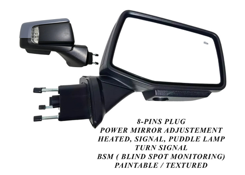 2019-2024 Chevrolet Silverado Right Passenger Front Door Power Side Rear View Mirror Heated Turn Signal Puddle Lamp Power Mirror Adjustment With BSM ( Blind Spot Monitoring ) 10-Pins Plug Paintable Textured - Texas-e-parts