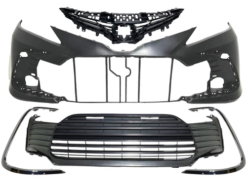 2021-2023 Toyota Camry L LE XLE Front Bumper Cover With Upper Lower Grille & Left Right Side Chrome Trim Molding - Texas-e-parts