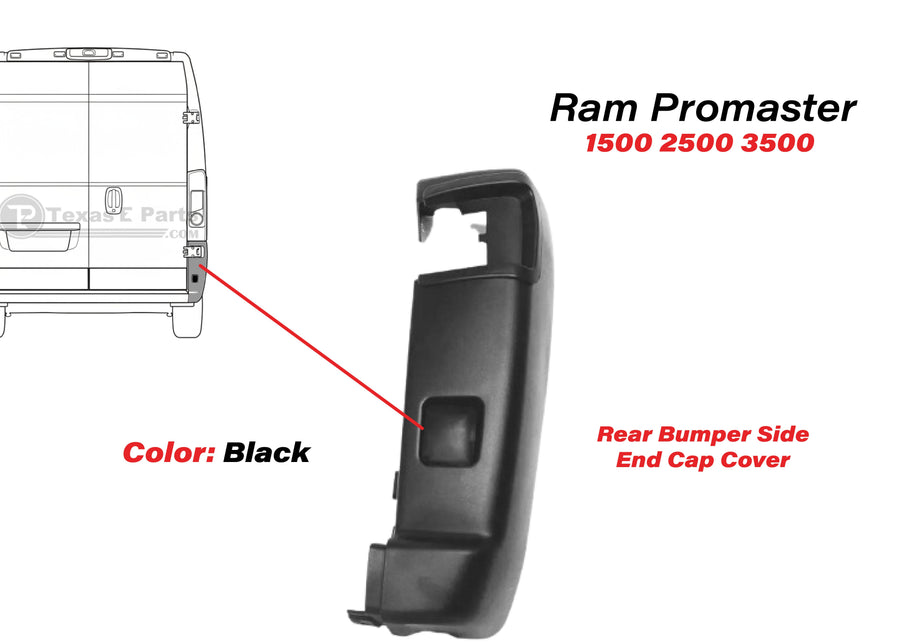 2019-2025 Ram Promaster Right Rear Bumper Side End Cap Cover Passenger Black - Texas-e-parts