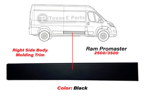 2019-2026 Ram Promaster 2500 3500 Right Passenger Side Sliding Door Molding Trim Black - Texas-e-parts