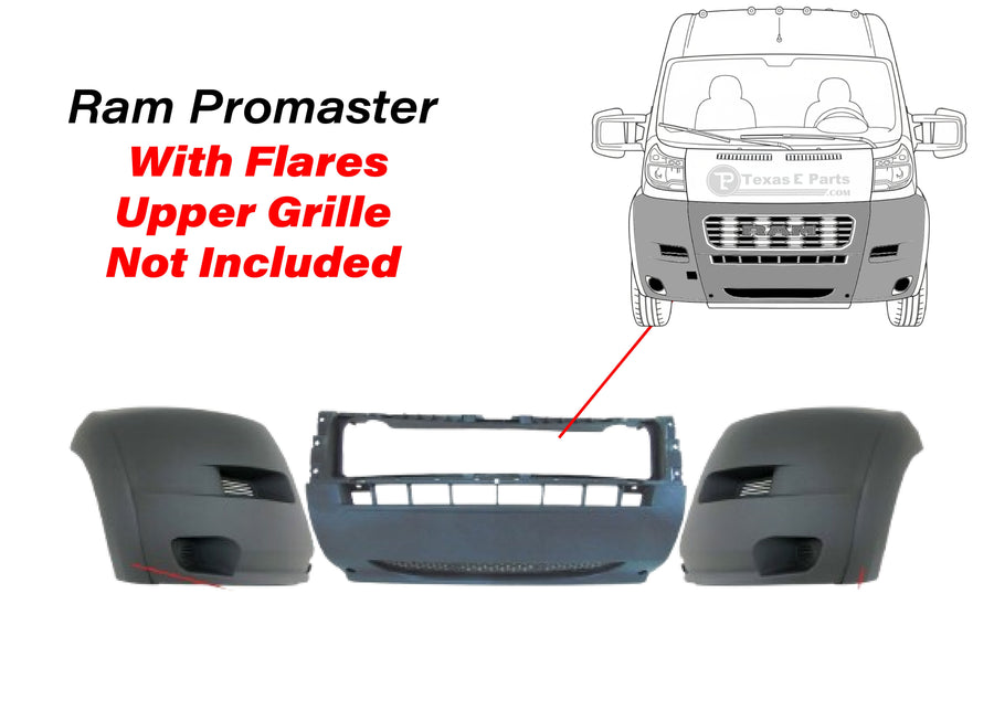 2014-2018 Ram ProMaster 1500 2500 3500 Front Bumper With Side Flares Gray - Texas-e-parts
