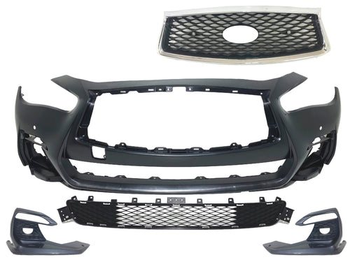 2018 2019 2020 2021 2022 2023 2024 Infiniti Q50 Q50s Sports Front Bumper Fog Light Covers Grille Complete With Holes - Texas-e-parts