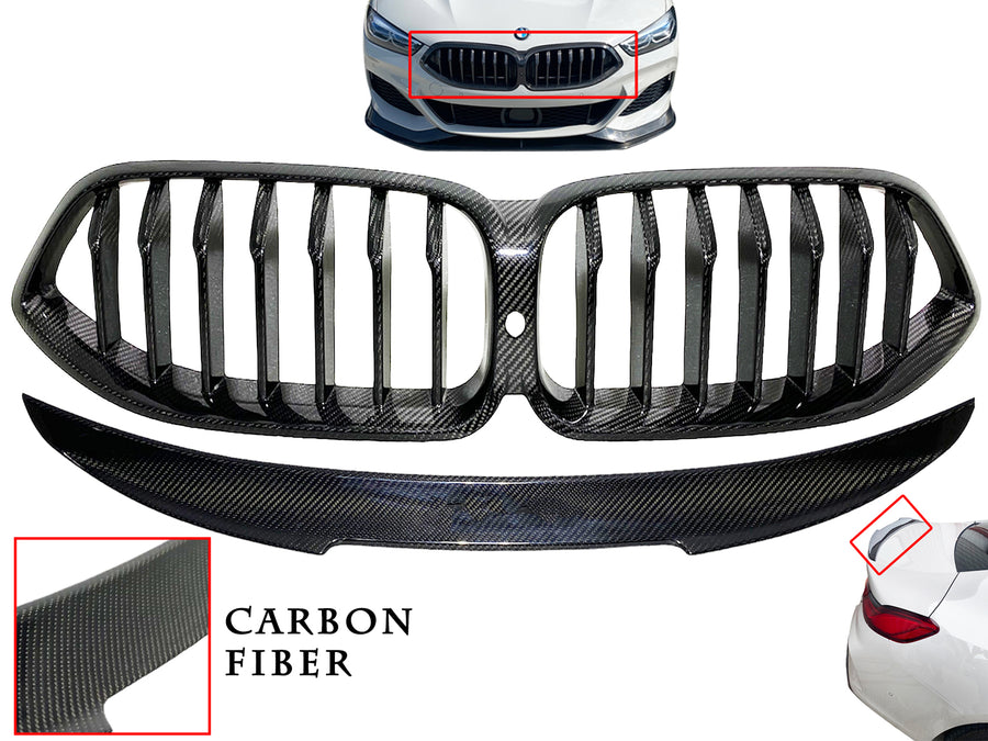 2019 2020 2021 2022 2023 2024 BMW 8-Series Gran Coupe Front Bumper Upper Grille With Rear Trunk Spoiler Curved - Texas-e-parts